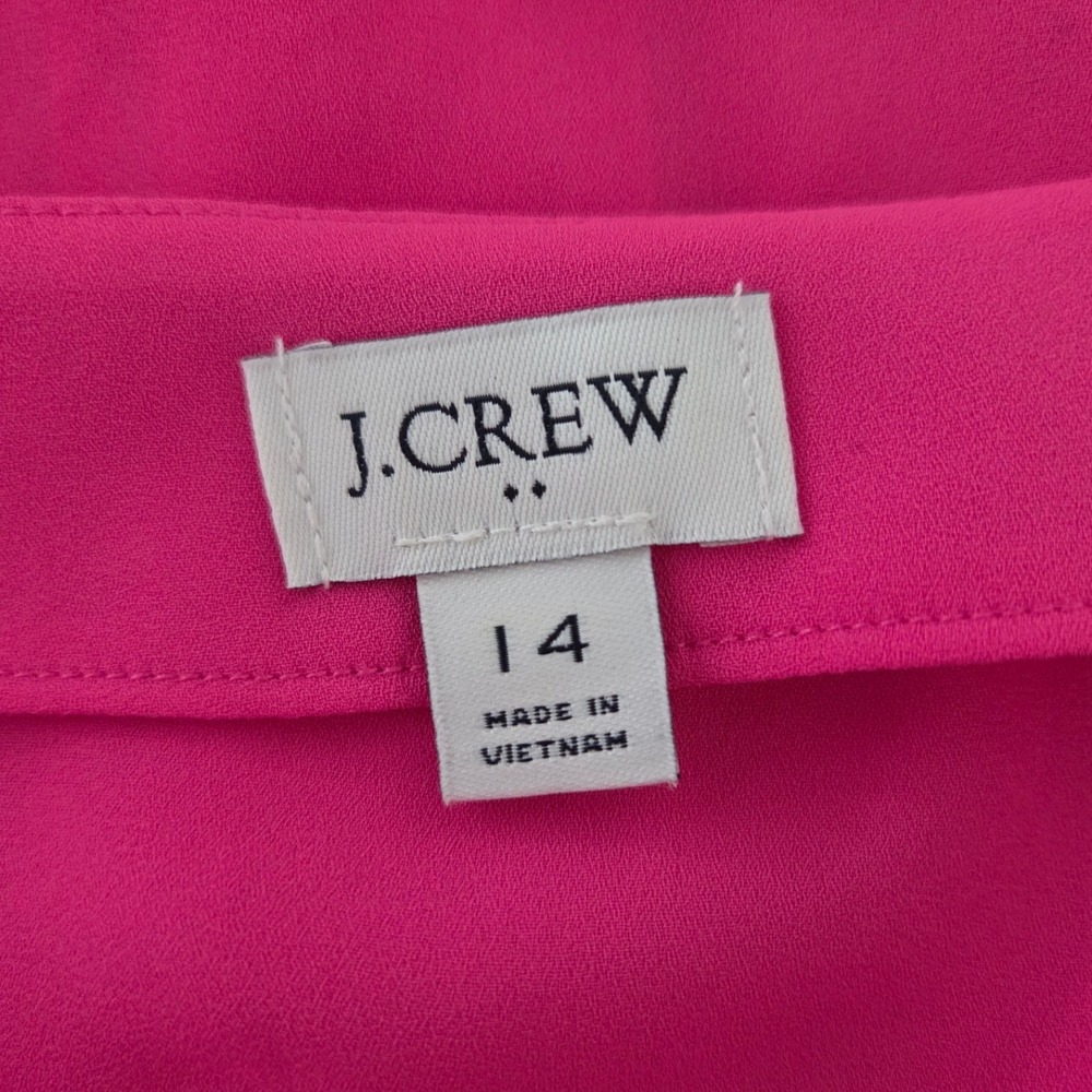 J.Crew Womens Hot Pink V-Neck Button Front Smock Cuff Blouse Sz 14 Professional - Picture 3 of 5